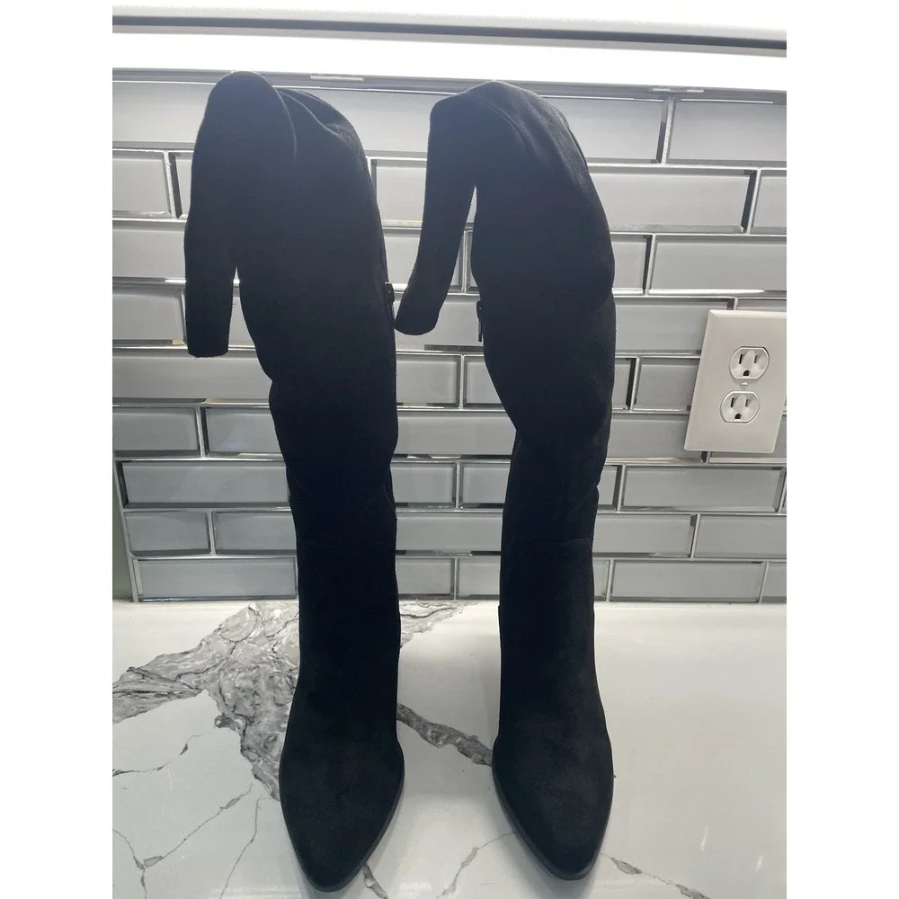 Lisa Vicky Knockout-V Black Split Suede Tall Platform Heel Boots Size 6‎ NIB